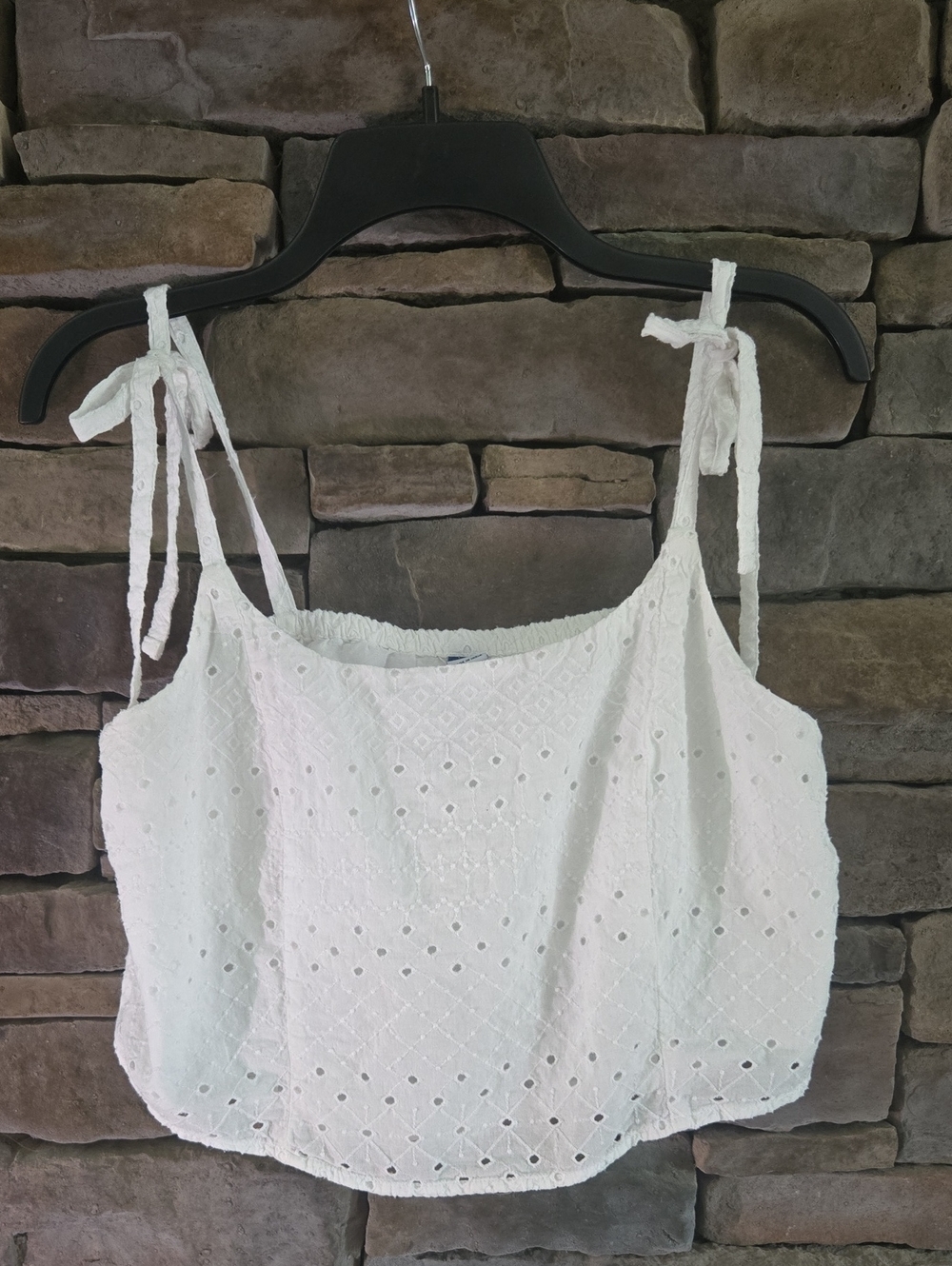Old Navy White Eyelet Tie-Shoulder Crop Top